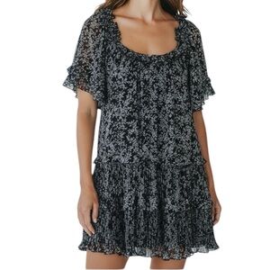 NWT ANTHROPOLOGIE Short Sleeve Swing Ruffle Detail Lined Mini Dress Size Medium